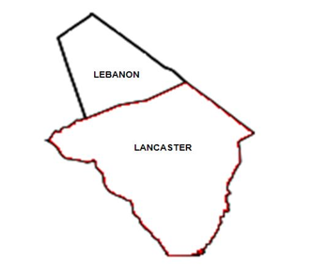 Map showing Lancaster and Lebanon counties.